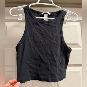 H&M Black Ribbed Crewneck cropped Top - Medium